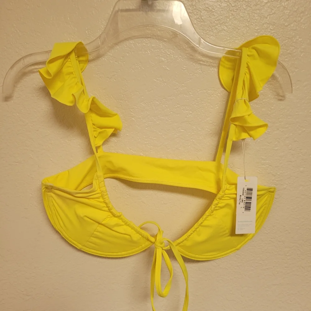 Frankie's Bikinis Birdie Neon Yellow Ruffle Strap Bikini Top NEW